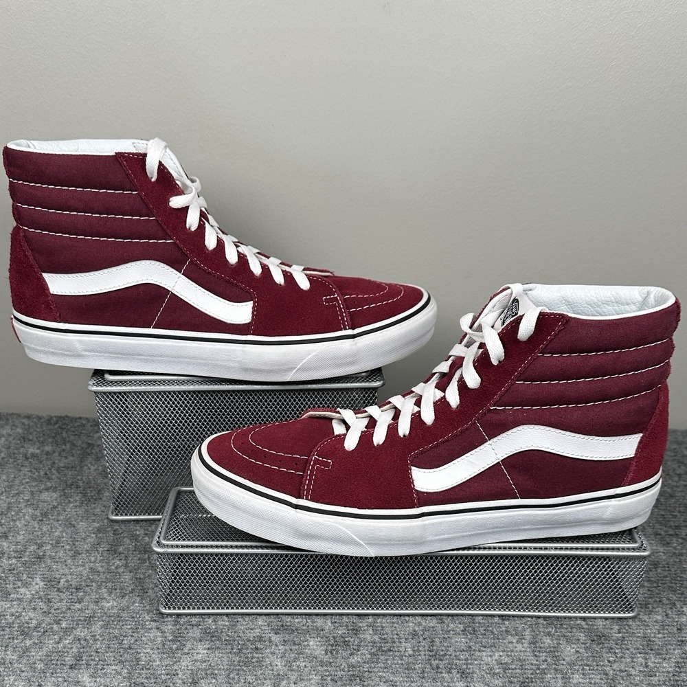 VANS Sk8 Hi Reissue Mens 10.5 Burgundy Suede Canvas Skate Shoes